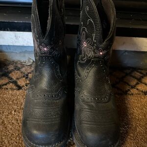 Black Floral Steel Toe Work Boots